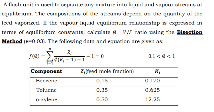  A flash unit is used to separate any mixture into liquid