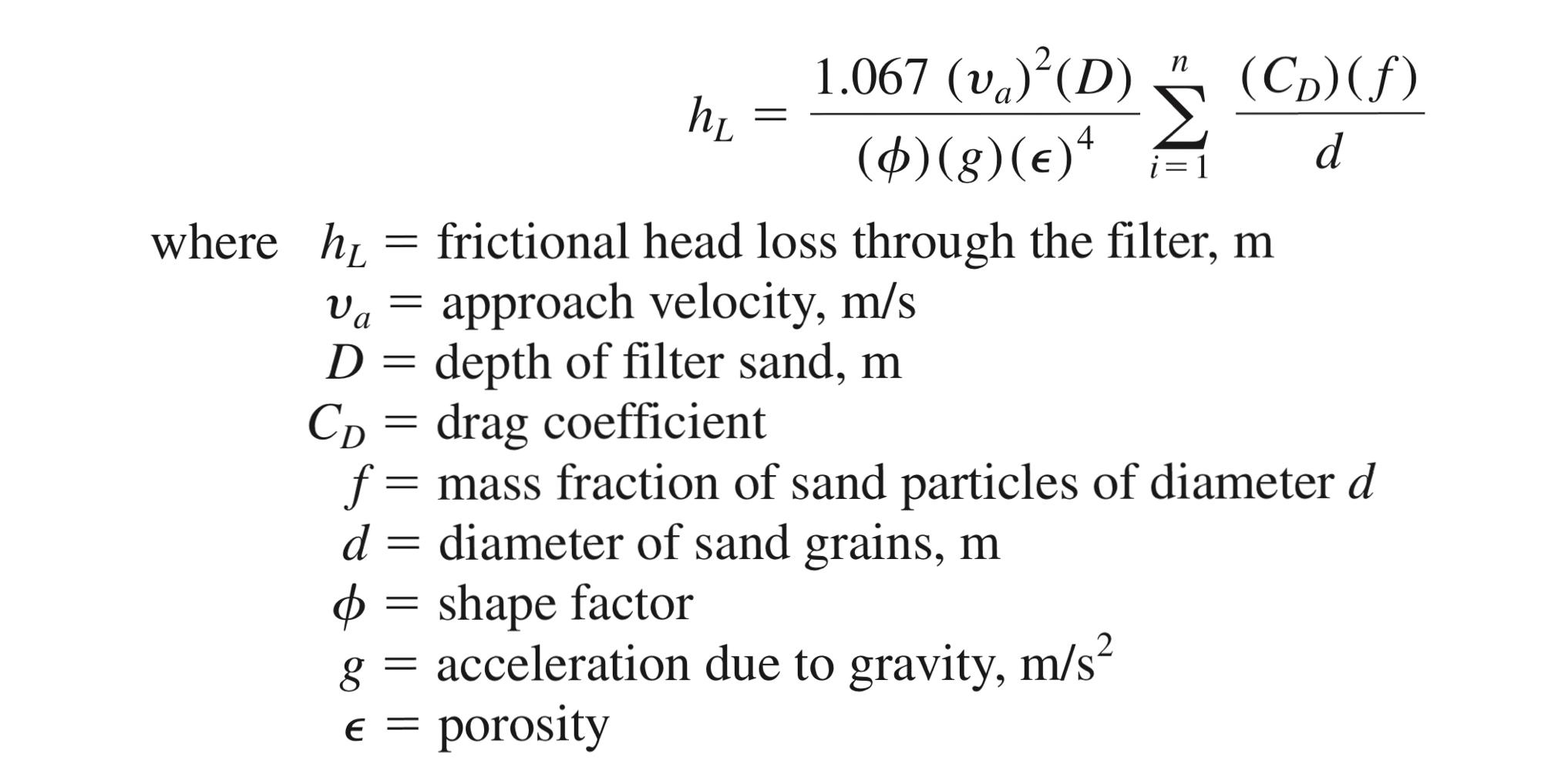 grains is 0.42 and the shape factor is 0.9. The total depth