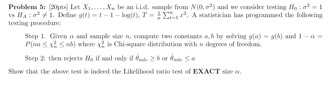 help with this previous year question? Problem 5: [20pts] Let X1, .