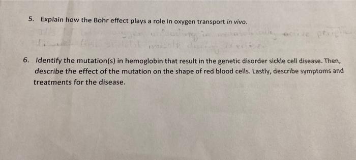  5. Explain how the Bohr effect plays a role in oxygen
