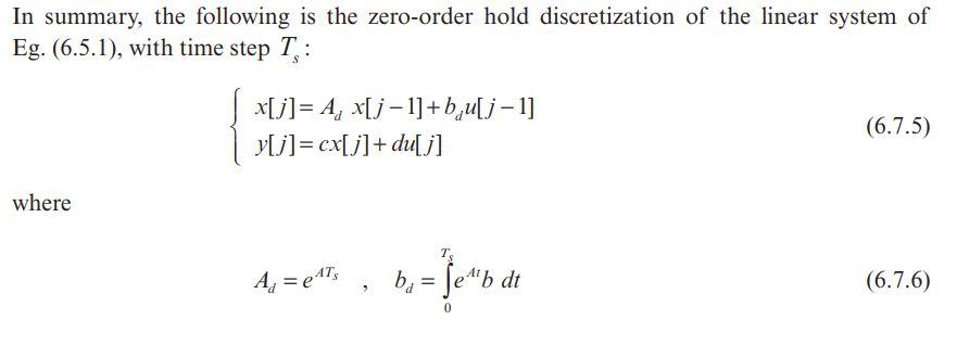 hold discretization of the system (Eqns. (6.7.5) and (6.7.6) on p. 193)