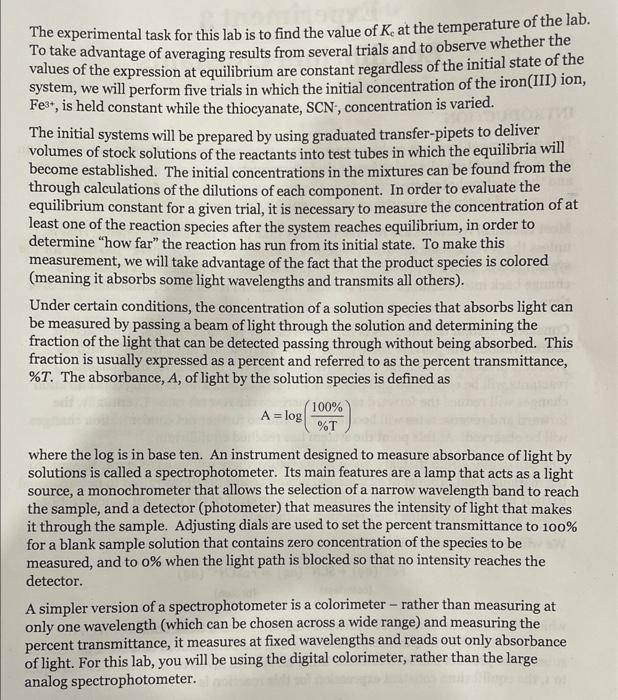 3 Equilibrium Constants INTRODUCTION This experiment involves making measurements to perform a