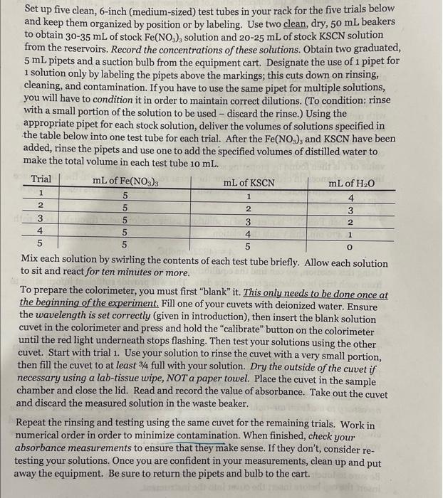 use of pipets and the spectrophotometer, practicing the calculations used to solve