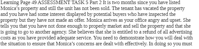  Learning Page 49 ASSESSMENT TASK 5 Part 2 It is two