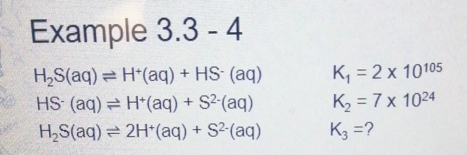  Example 3.3 - 4 H S(aq) = H(aq) + HS- (aq)