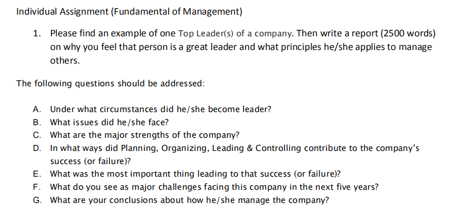 Please do the whole assignment with explanation and reference Individual Assignment (Fundamental