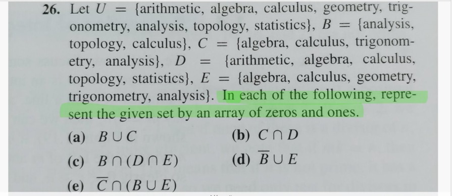 Derive that vibrational partition 26. Let U = {arithmetic, algebra, calculus, geometry,