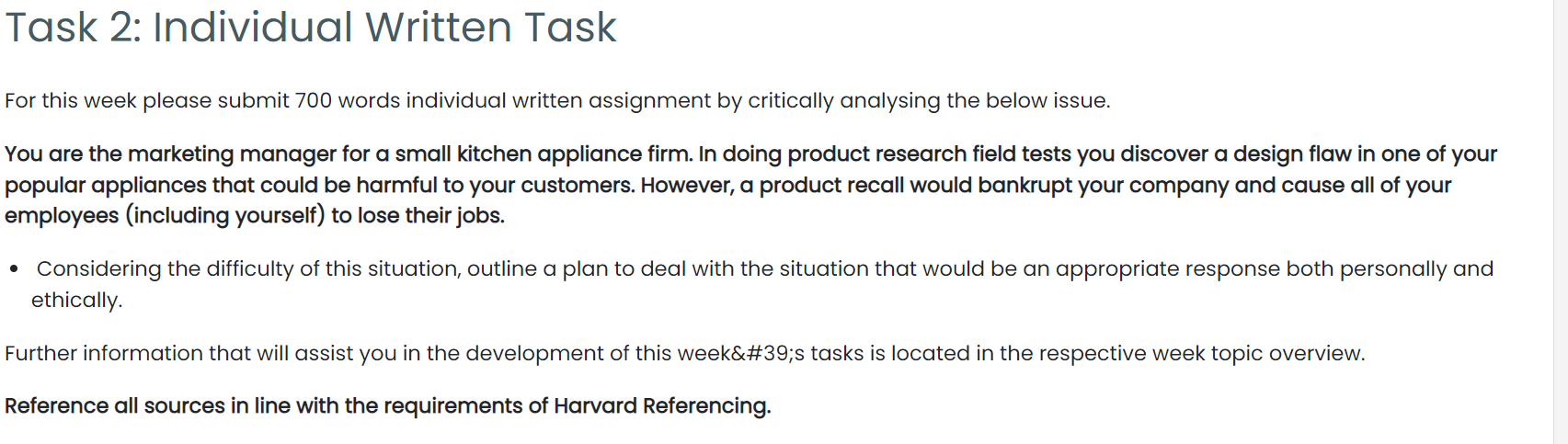 Task 2: Individual Written Task For this week please submit 700