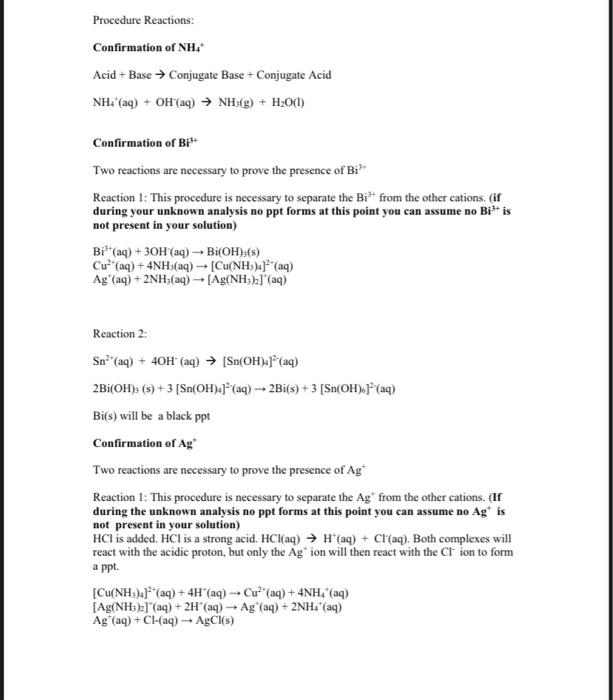 universal indicator paper. Additional observations Part B: Confirmation of Bi Bifaq) 30H(aq)
