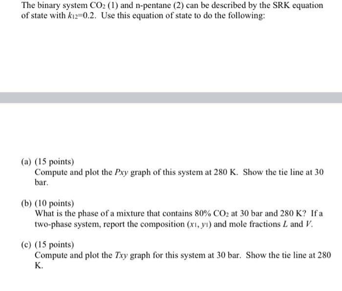  The binary system CO2 (1) and n-pentane (2) can be described