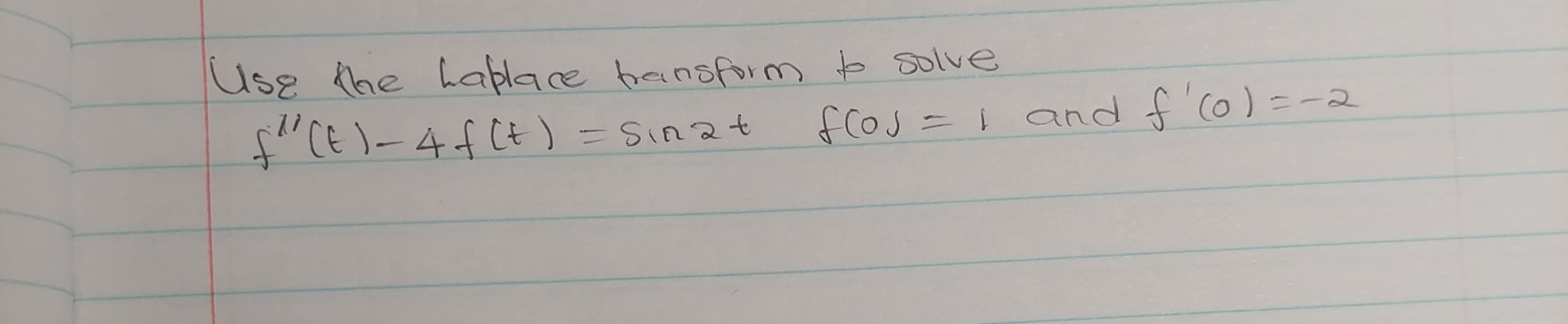 Use the haplace transform to solve f(t)4f(t)=sin2tf(0)=1andf(0)=2