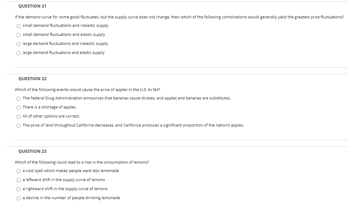 pls answer this within 30 min QUESTION 21 If the demand curve