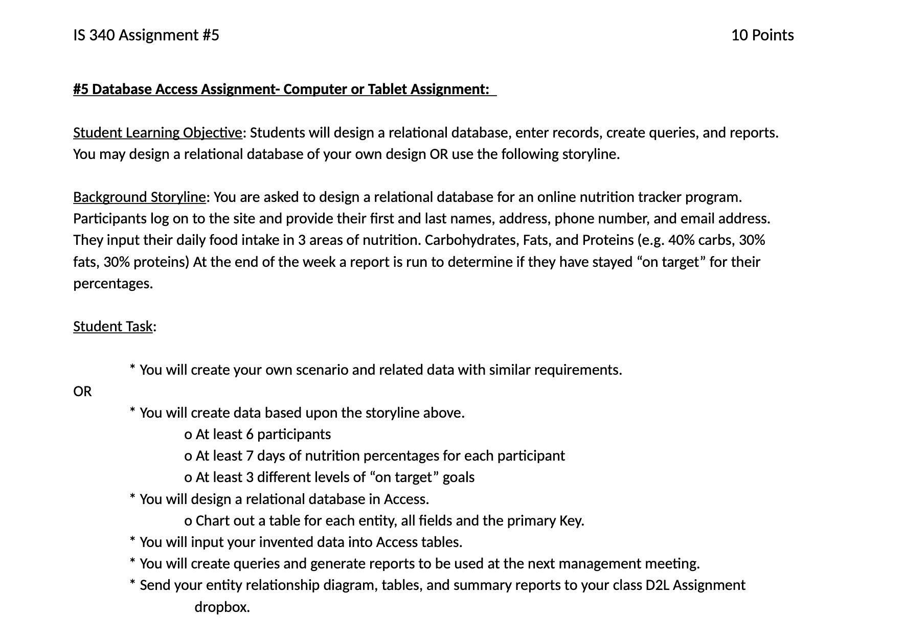  IS 340 Assignment #5 10 Points #5 Database Access Assignment- Computer