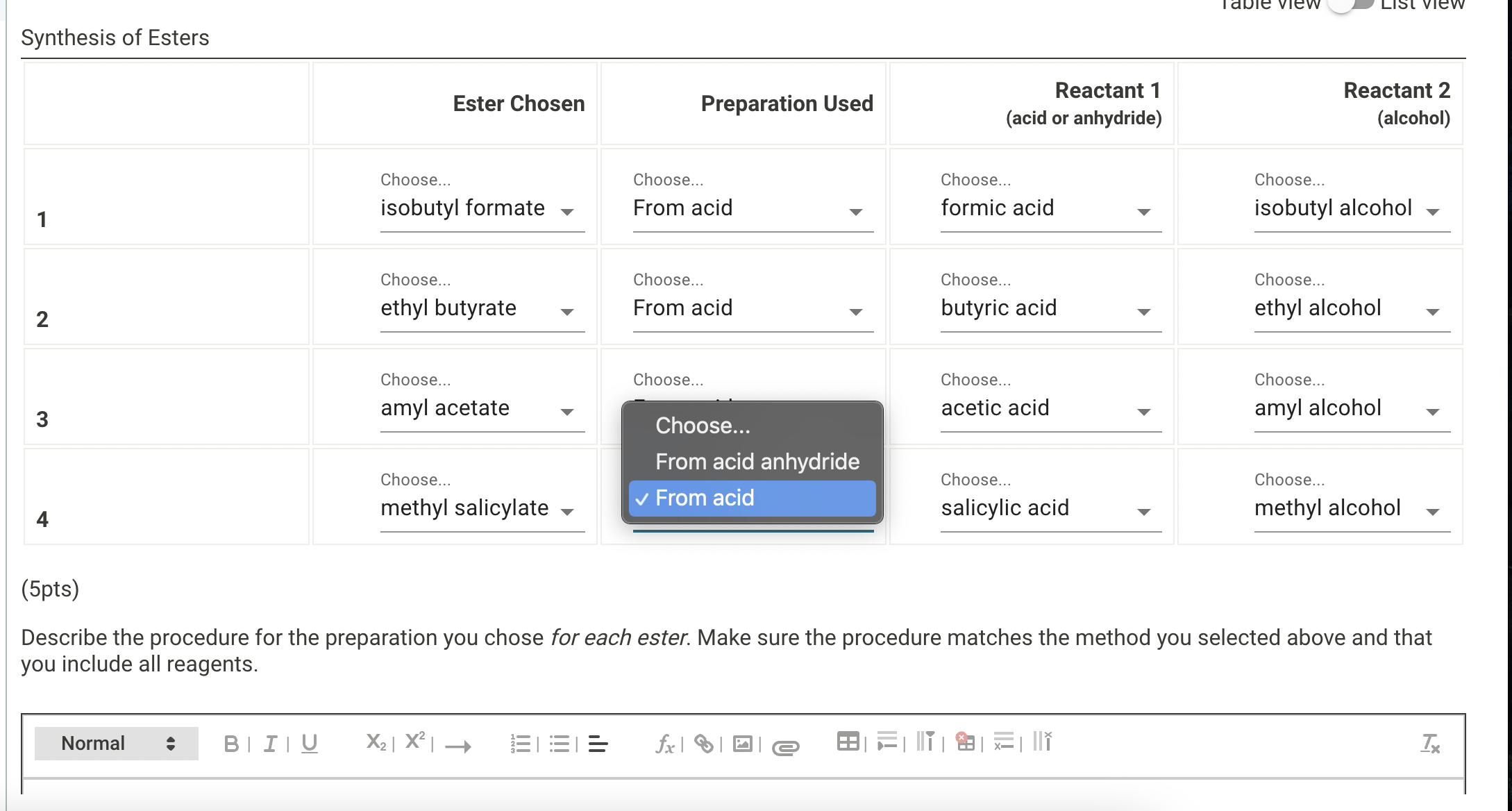  What is the prepertion method of each? 