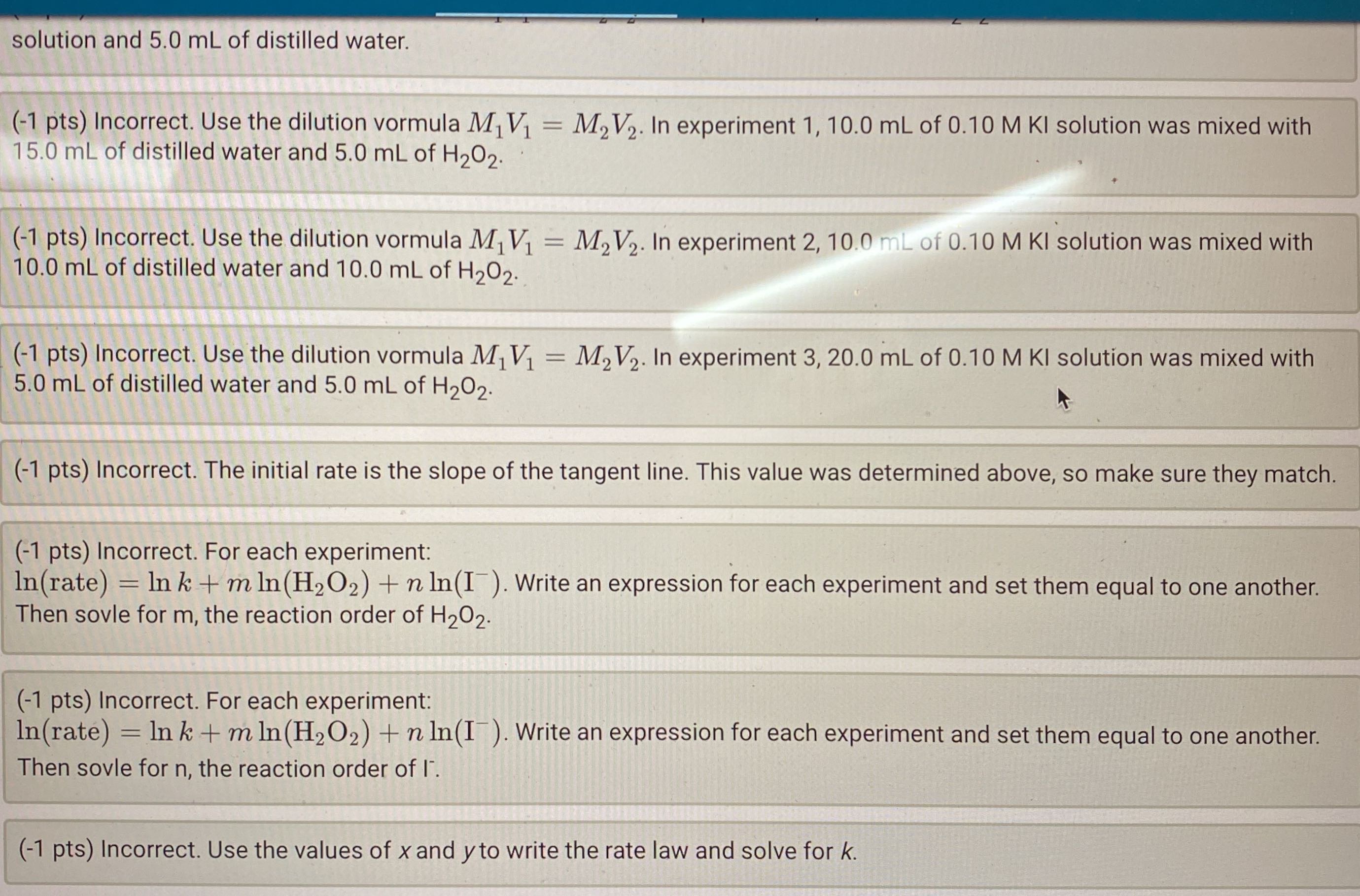 Exact concentration of H2O2 stock solution (M) 1.014 Temperature of water bath