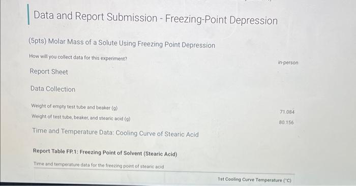  Data and Report Submission - Freezing-Point Depression (Sort lable FP.1: Freezing