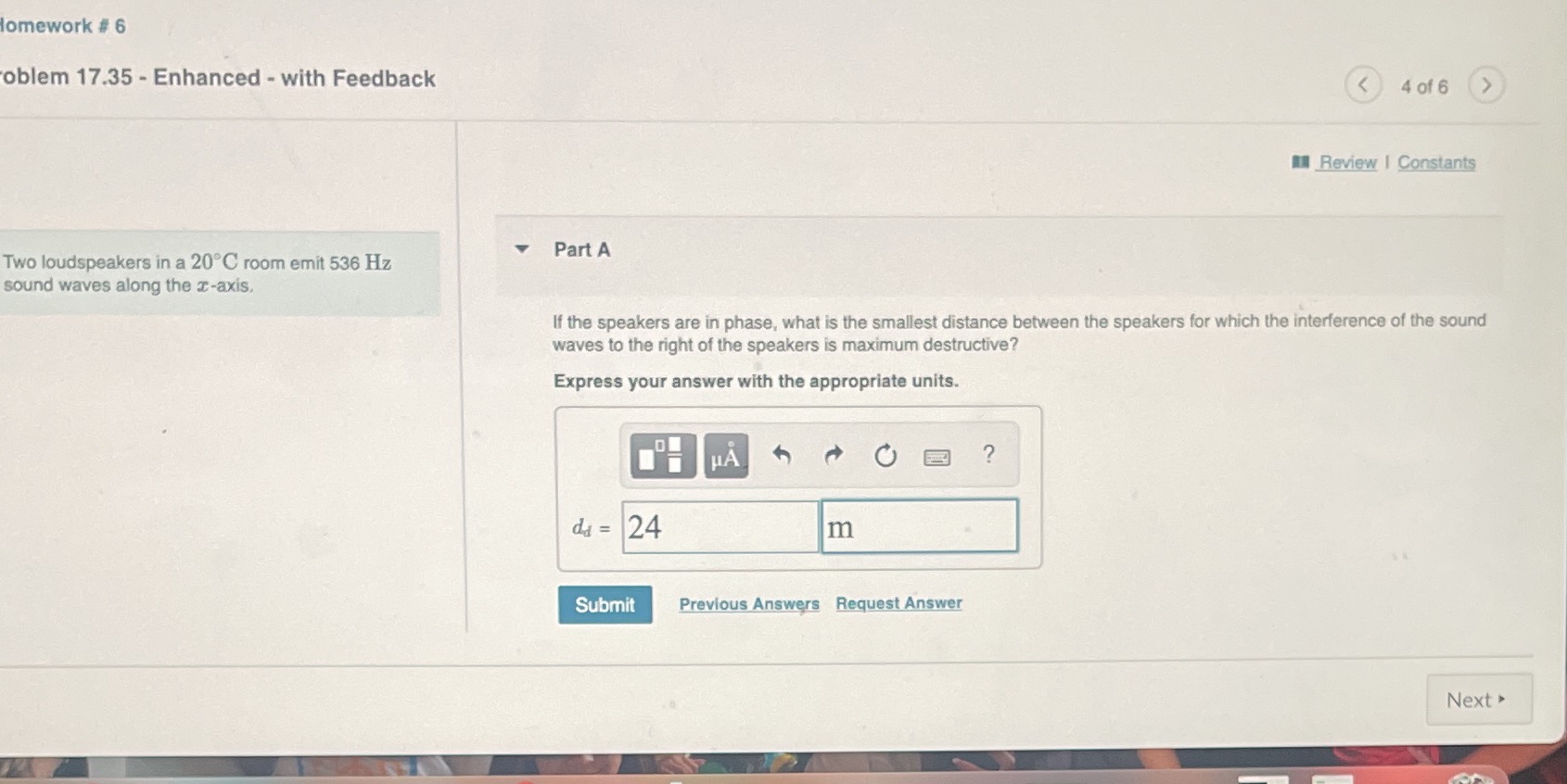 lomework # 6 oblem 17.35 - Enhanced - with Feedback
