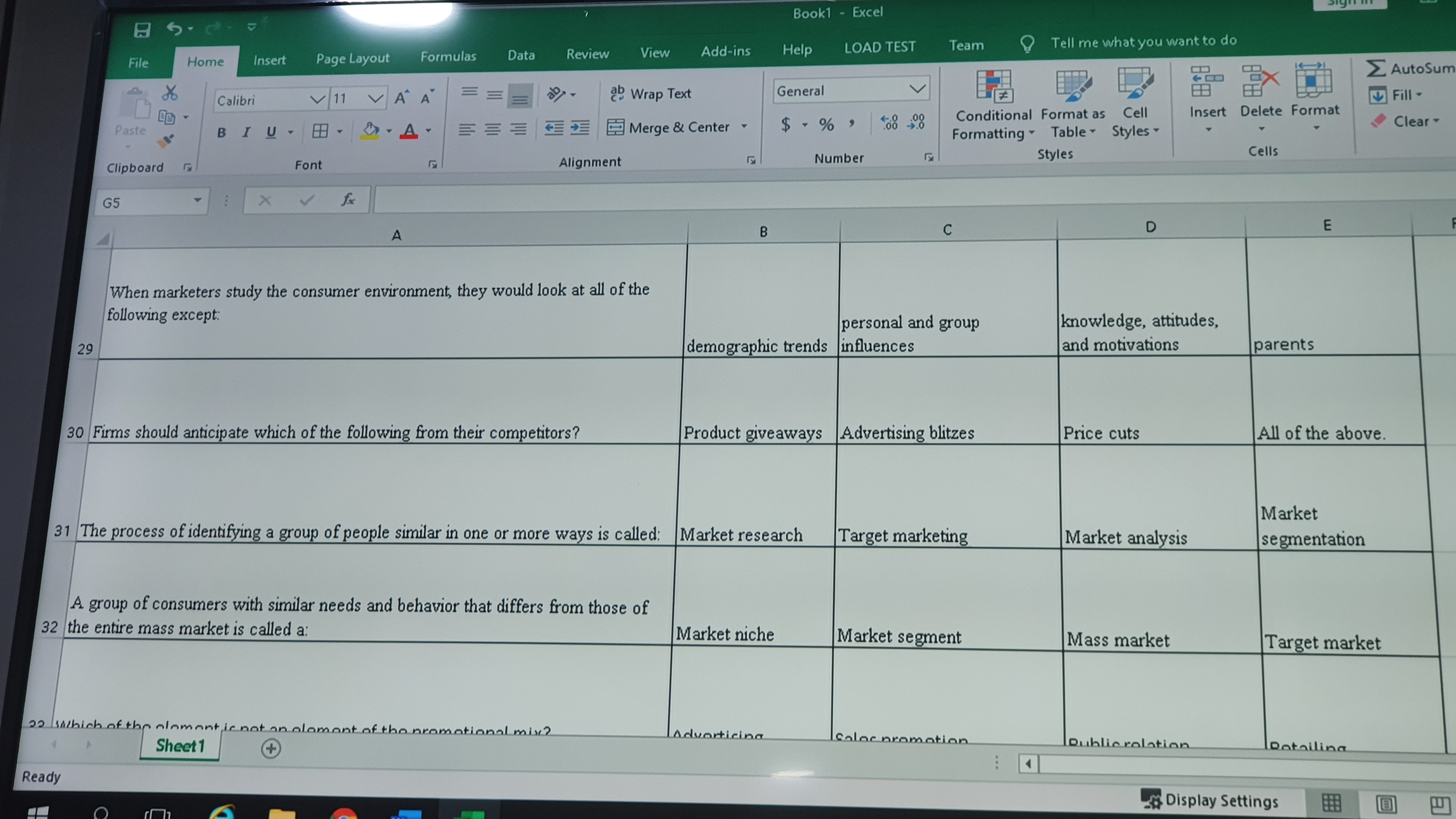 G5 X V A B C D E F 1 2 Question