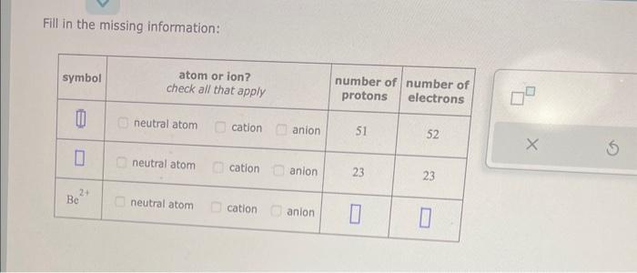  Fill in the missing information