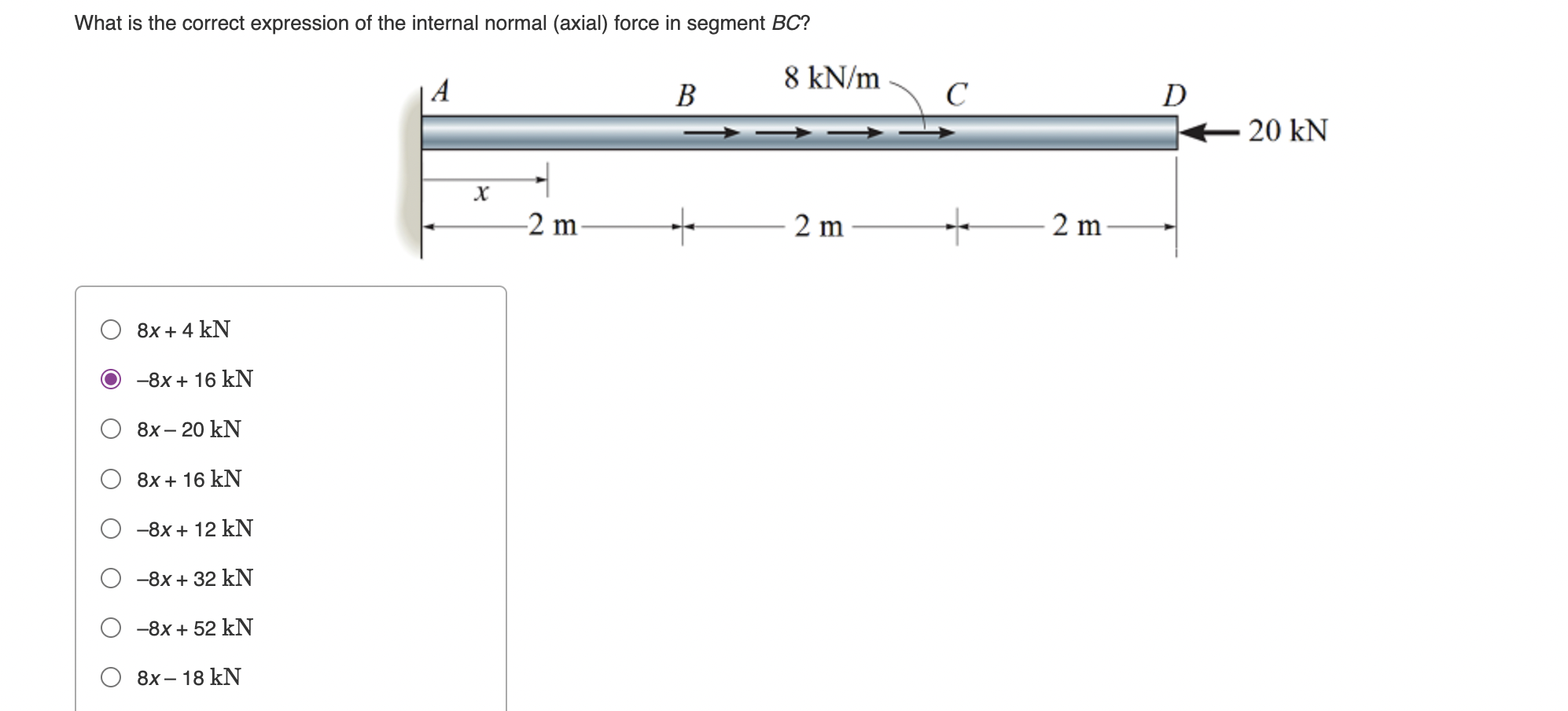  What is the correct expression of the internal normal (axial) force