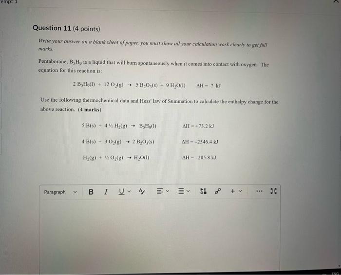 a blank sheet of paper, you must show all your calculation work