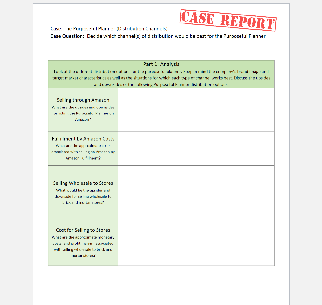 CASE REPORT Case: The Purposeful Planner (Distribution Channels) Case Question: Decide