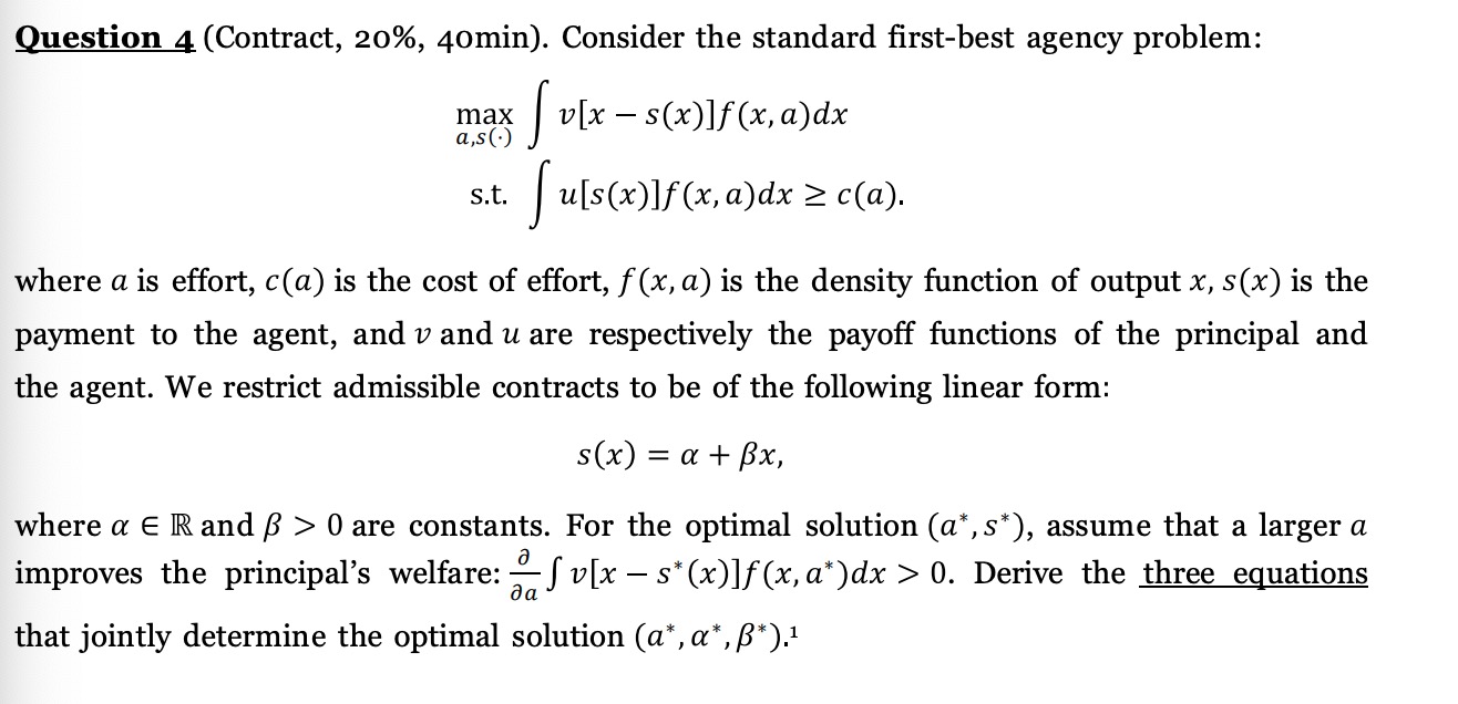 Please solve this question: Question 4 (Contract, 20%, 40min). Consider the standard