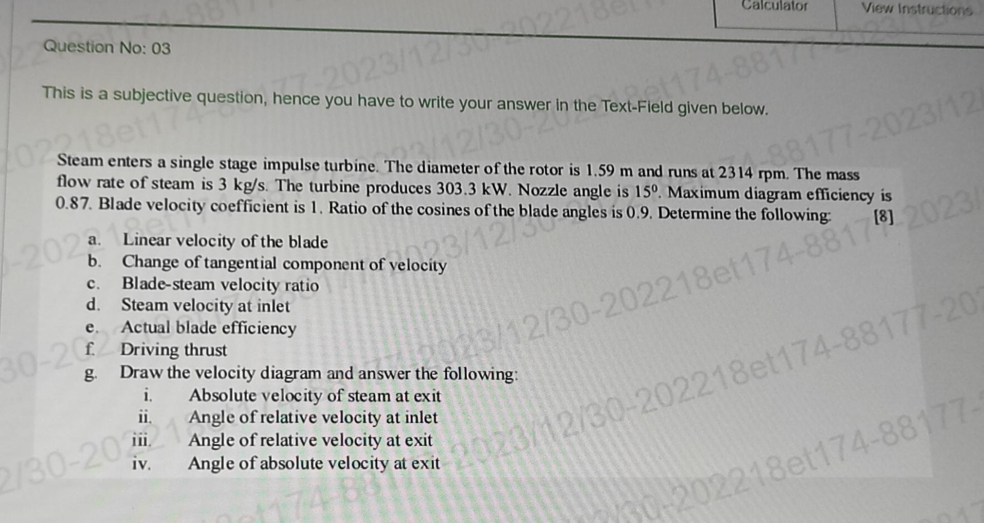  Calculator View Instructions Question No: 03 This is a subjective question,