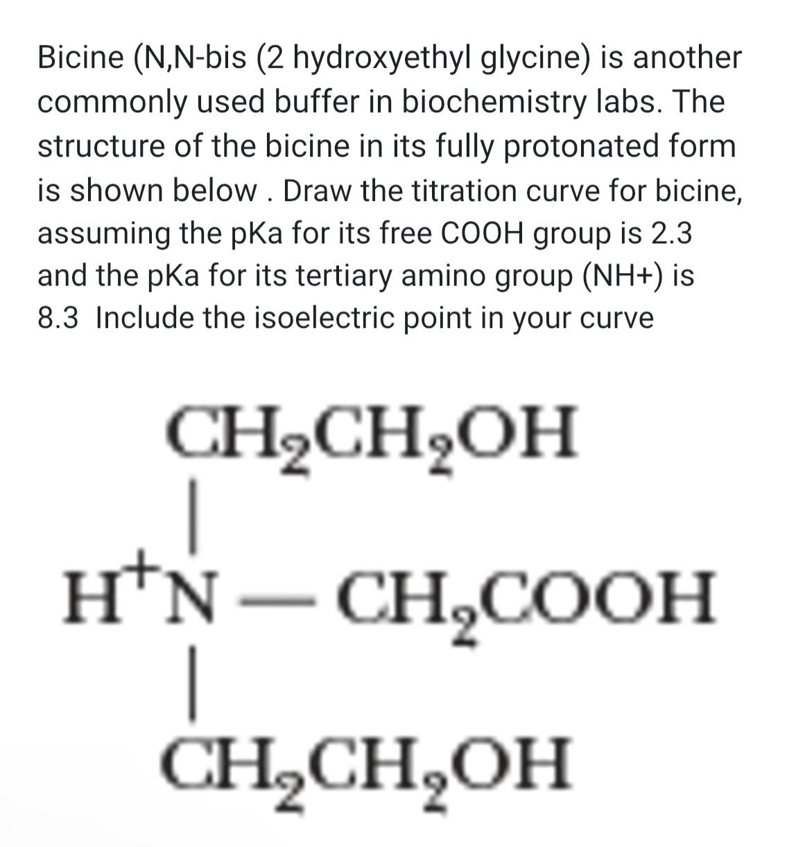  Bicine (N,N-bis (2 hydroxyethyl glycine) is another commonly used buffer in