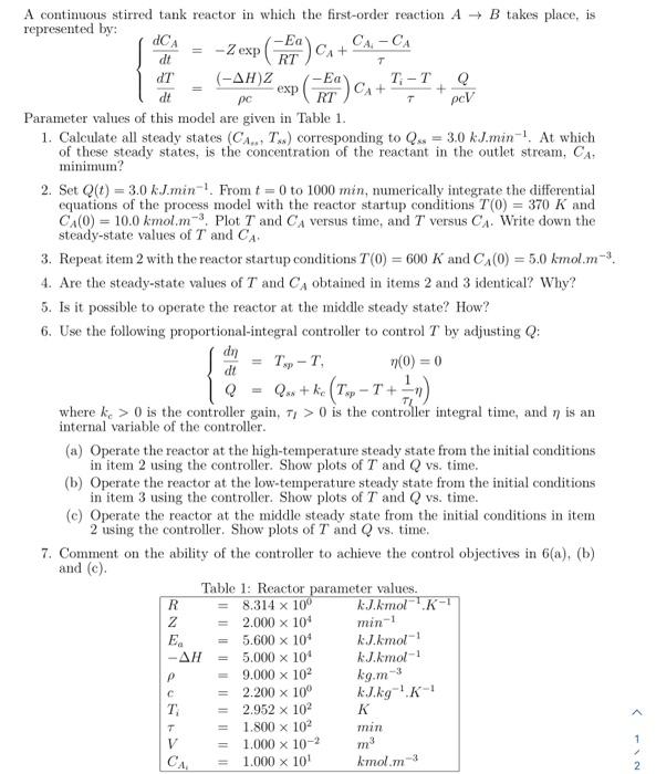 please show the matlab code A continuous stirred tank reactor in which