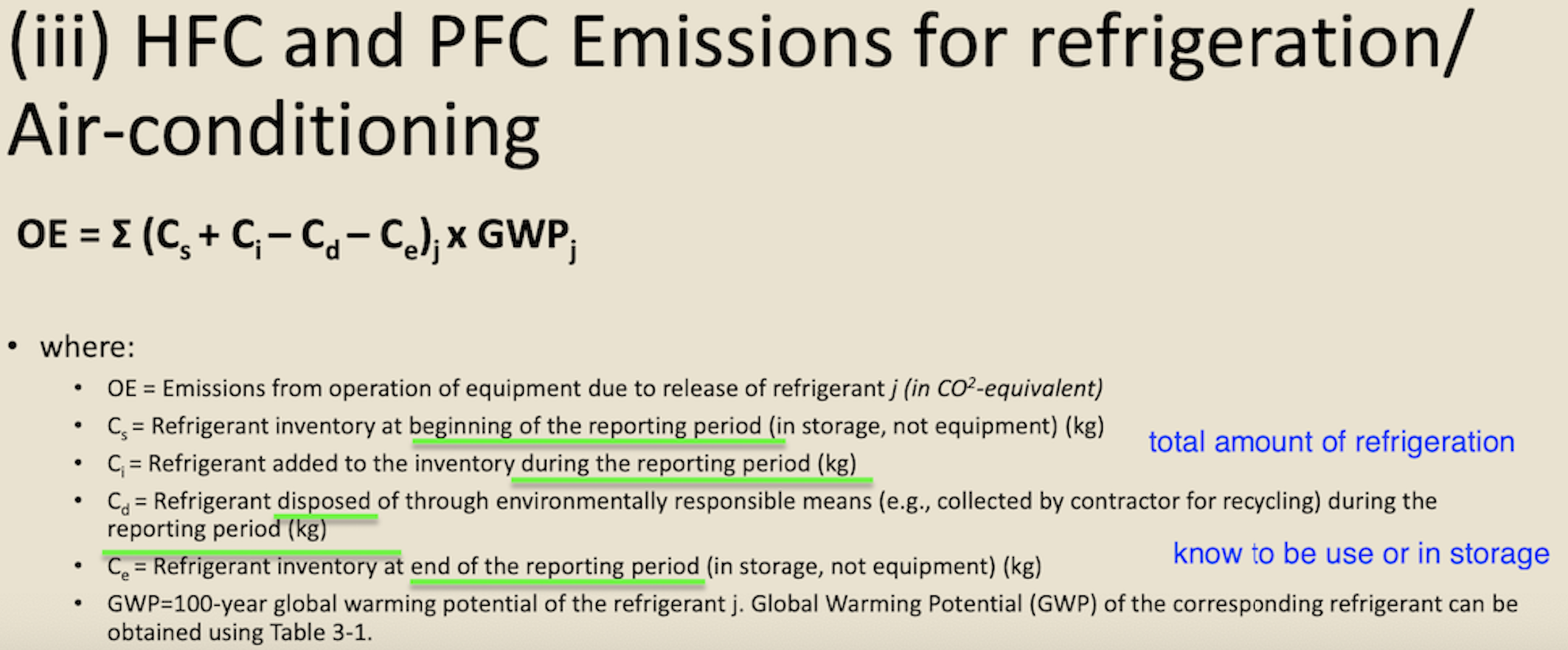 to calculate the greenhouse gas emissions for CO2, CH4, and N20. Put