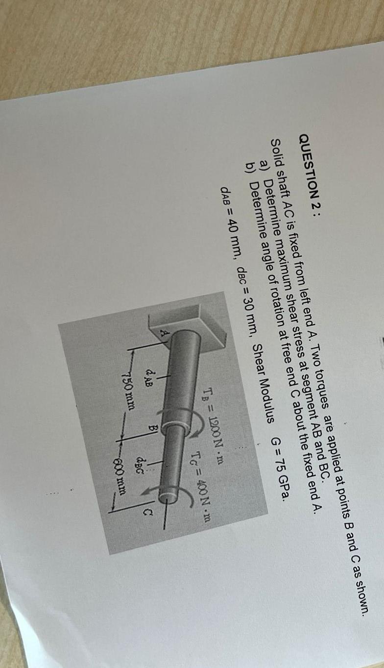  QUESTION 2 : solid shaft AC is fixed from left end