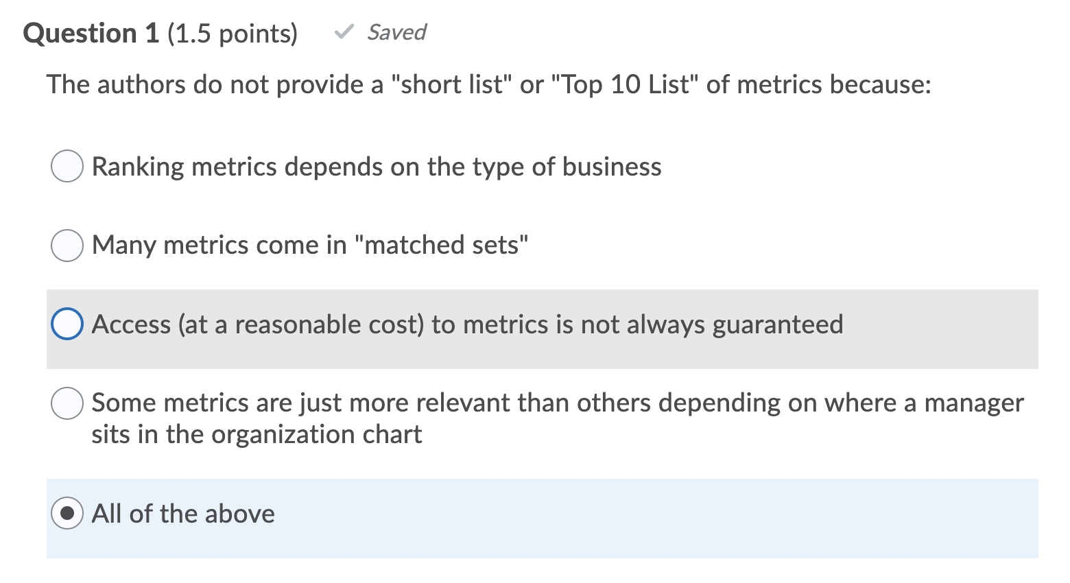  Question 1 (1.5 points) ~/ Saved The authors do not provide