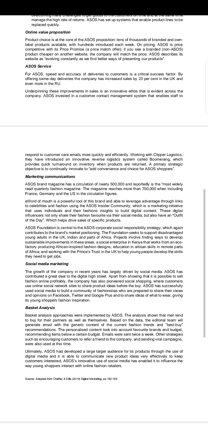 Identify five (5) ways how ASOS has used digital to develop its