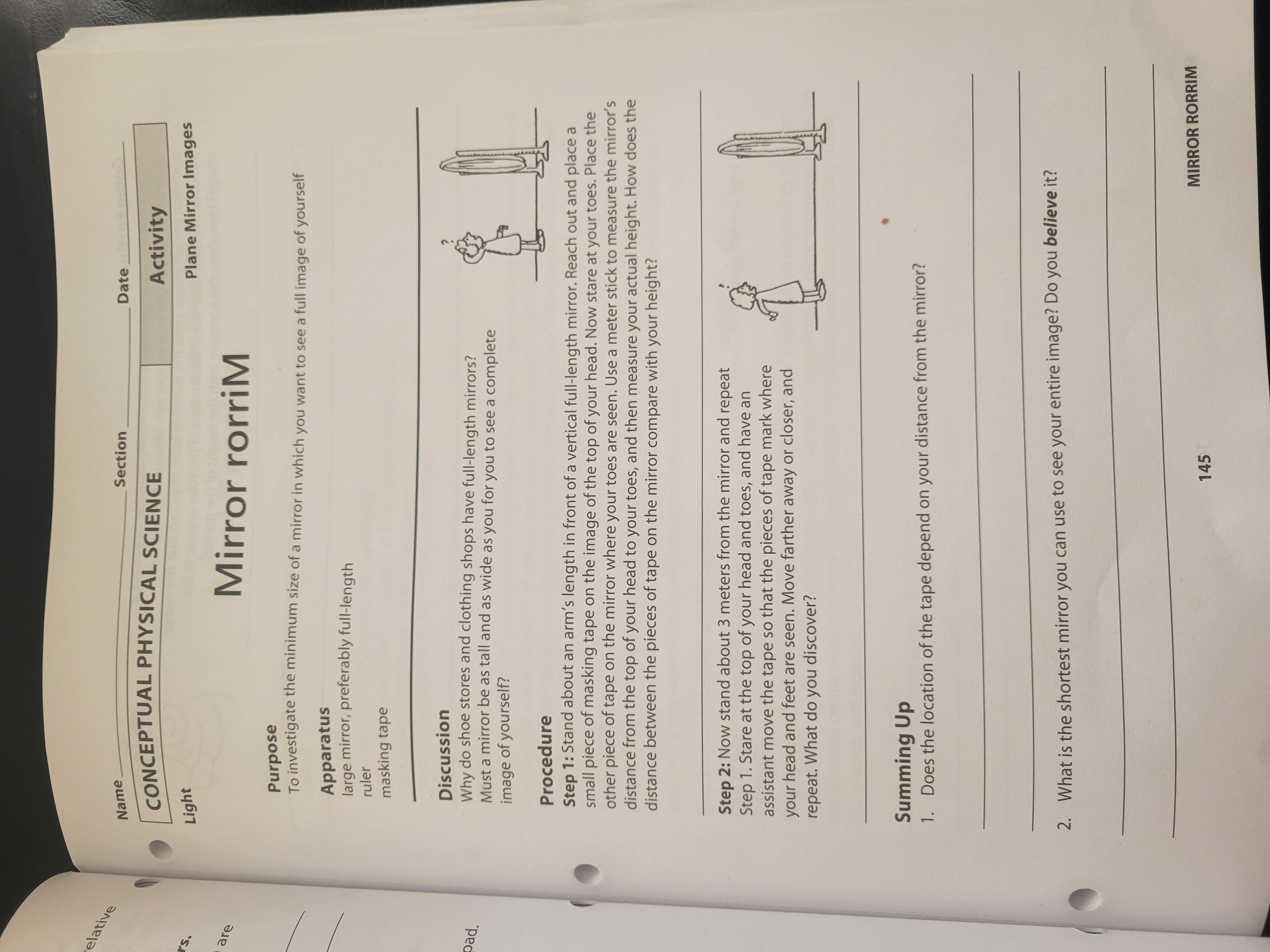  elative Name Section Date CONCEPTUAL PHYSICAL SCIENCE Activity rs. Light Plane