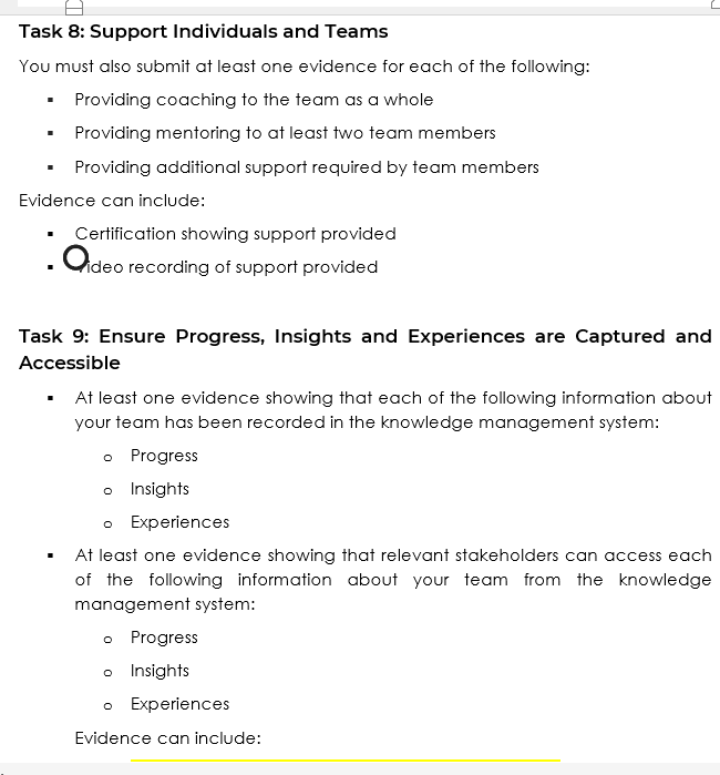 Task 8: Support Individuals and Teams You must also submit at