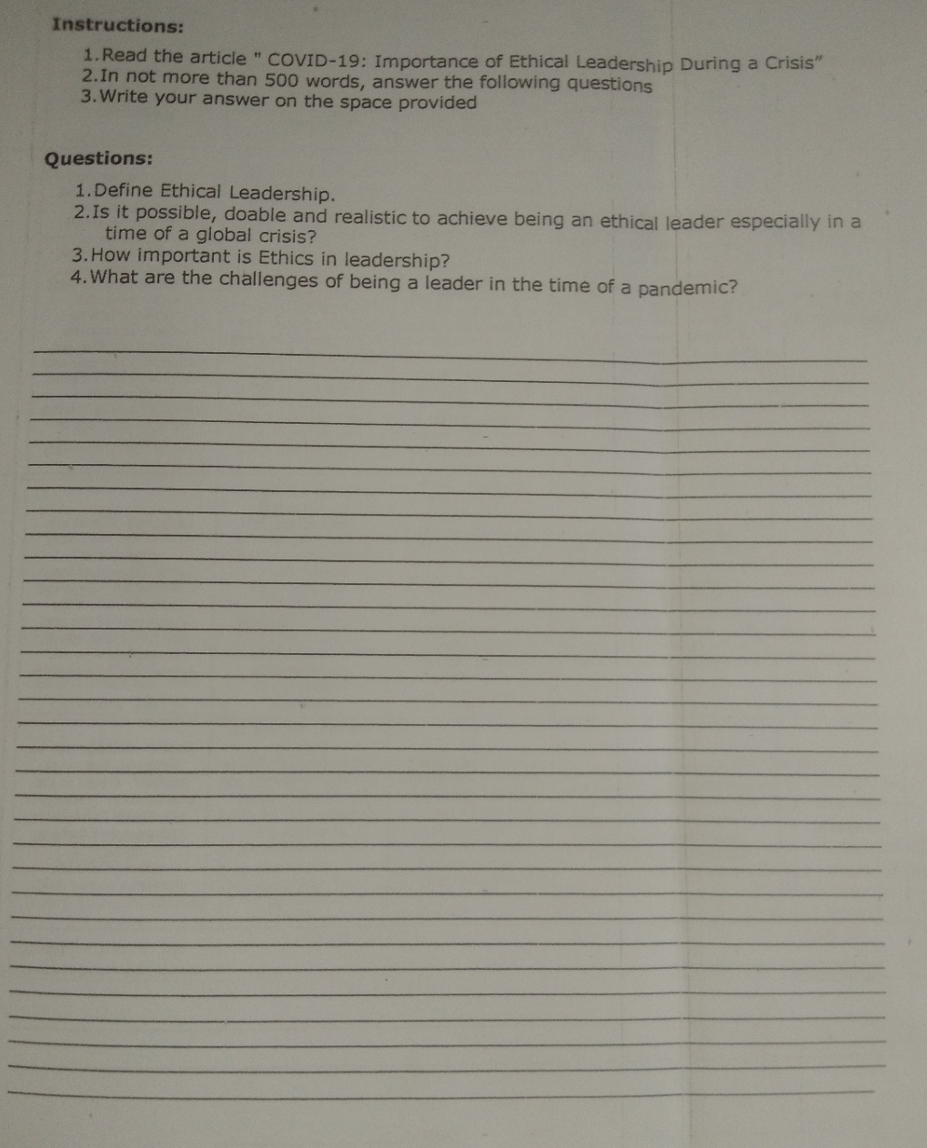 Please help Instructions: 1. Read the article " COVID-19: Importance of Ethical