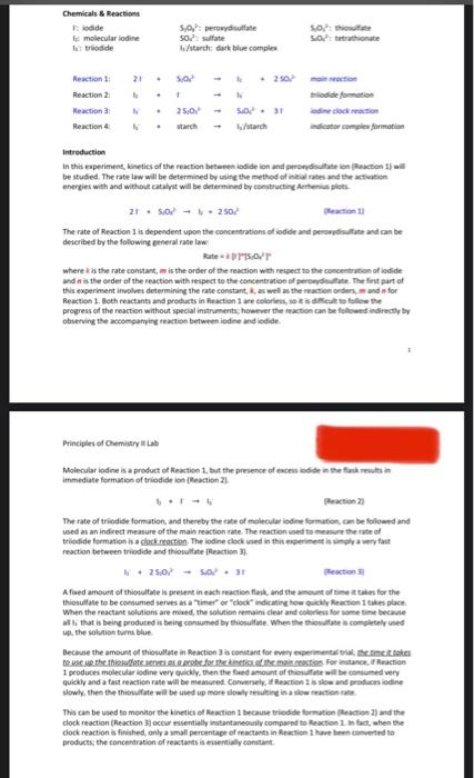 iodide, [1] ]0, and peroxydisulfate, [S2O32]0, for each experiment. 6. Beginning on