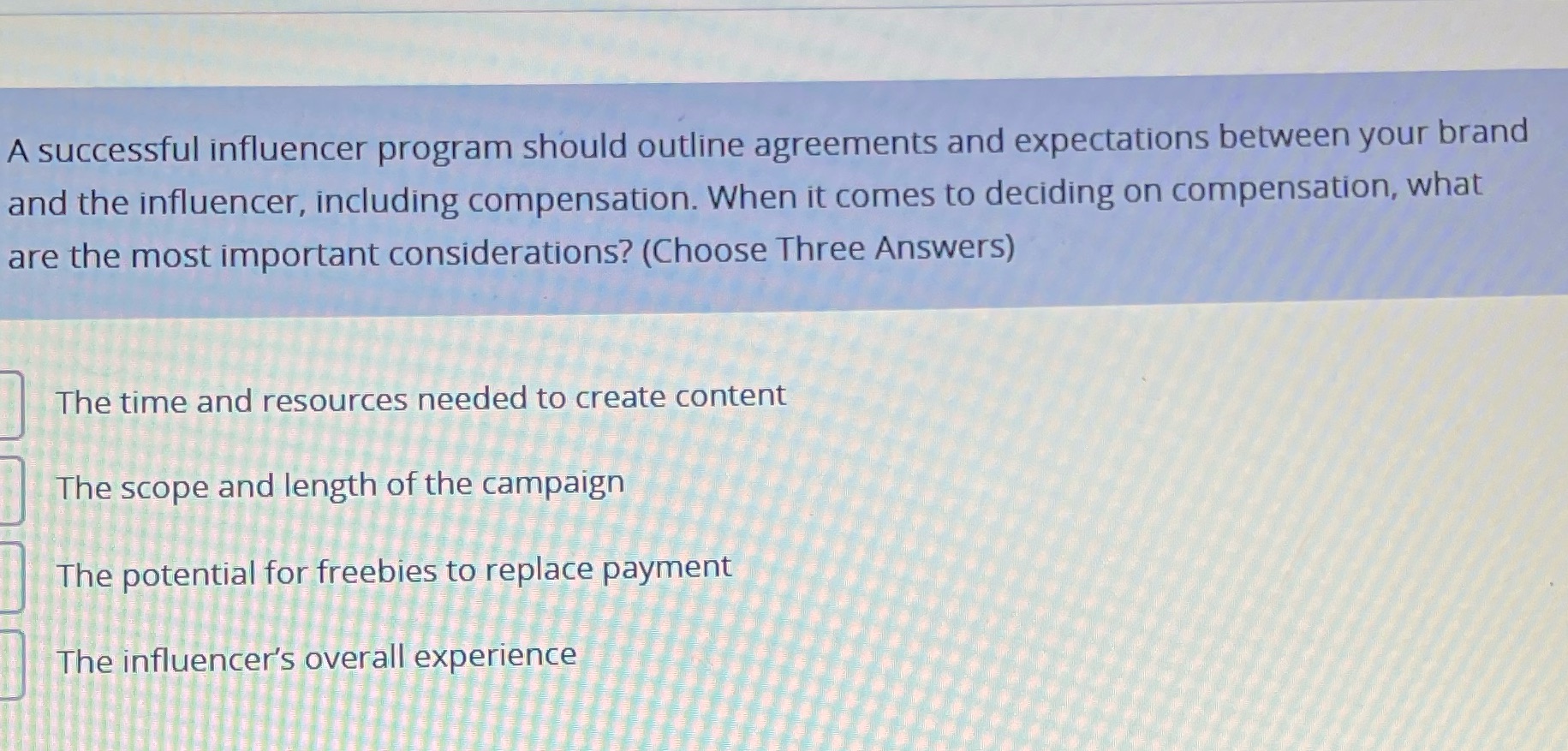 A successful influencer program should outline agreements and expectations between your
