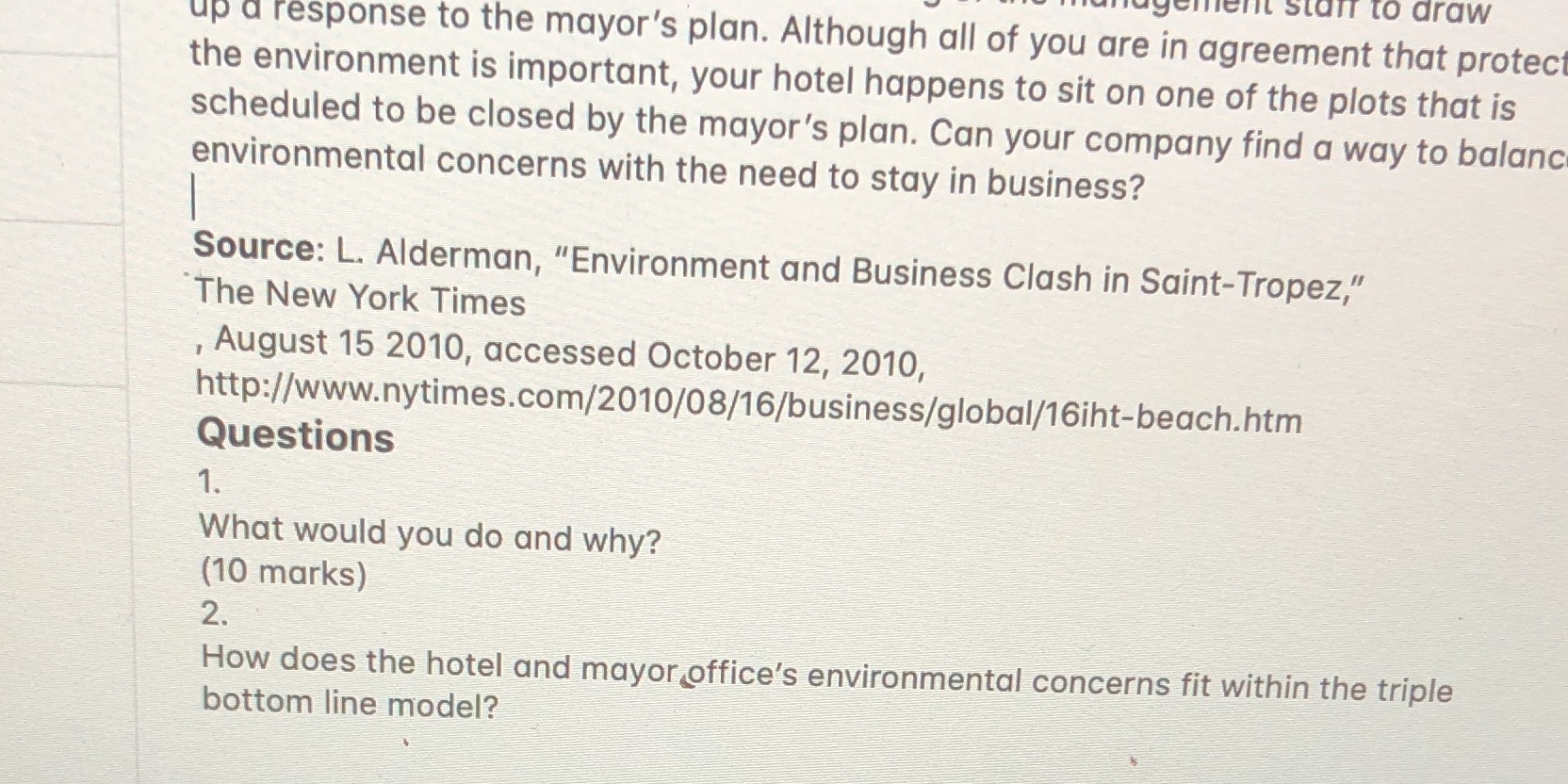 Case study ENVIRONMENT AND BUSINESS IN ST. TROPEZ eiffert Staff to draw