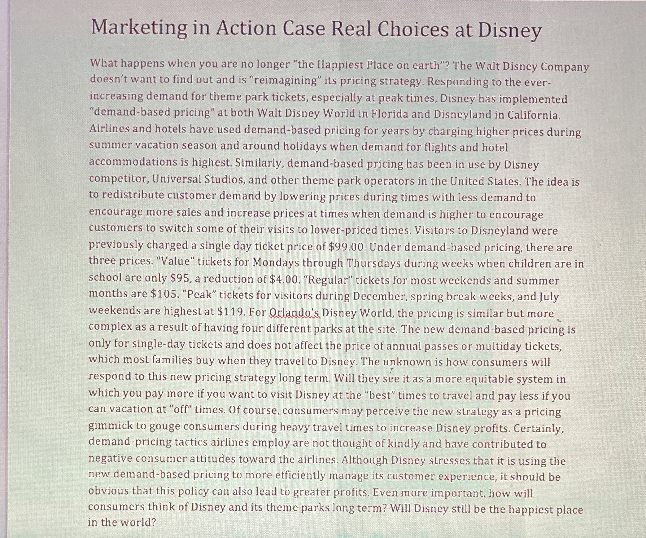 Based on the following case study.1) What is Disney's *current* global marketing