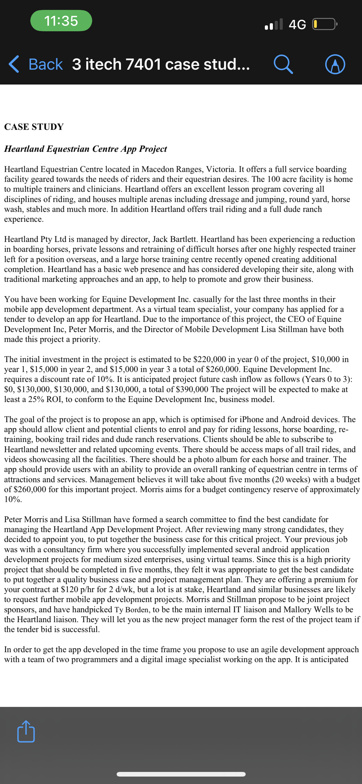 11:35 3 itech 7401 case stud... CASE STUDY Heartland Equestrian Centre