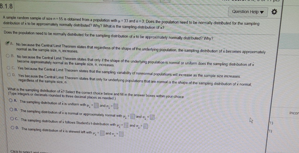 what is the sampling Question Help 8.1.8 A simple random sample of
