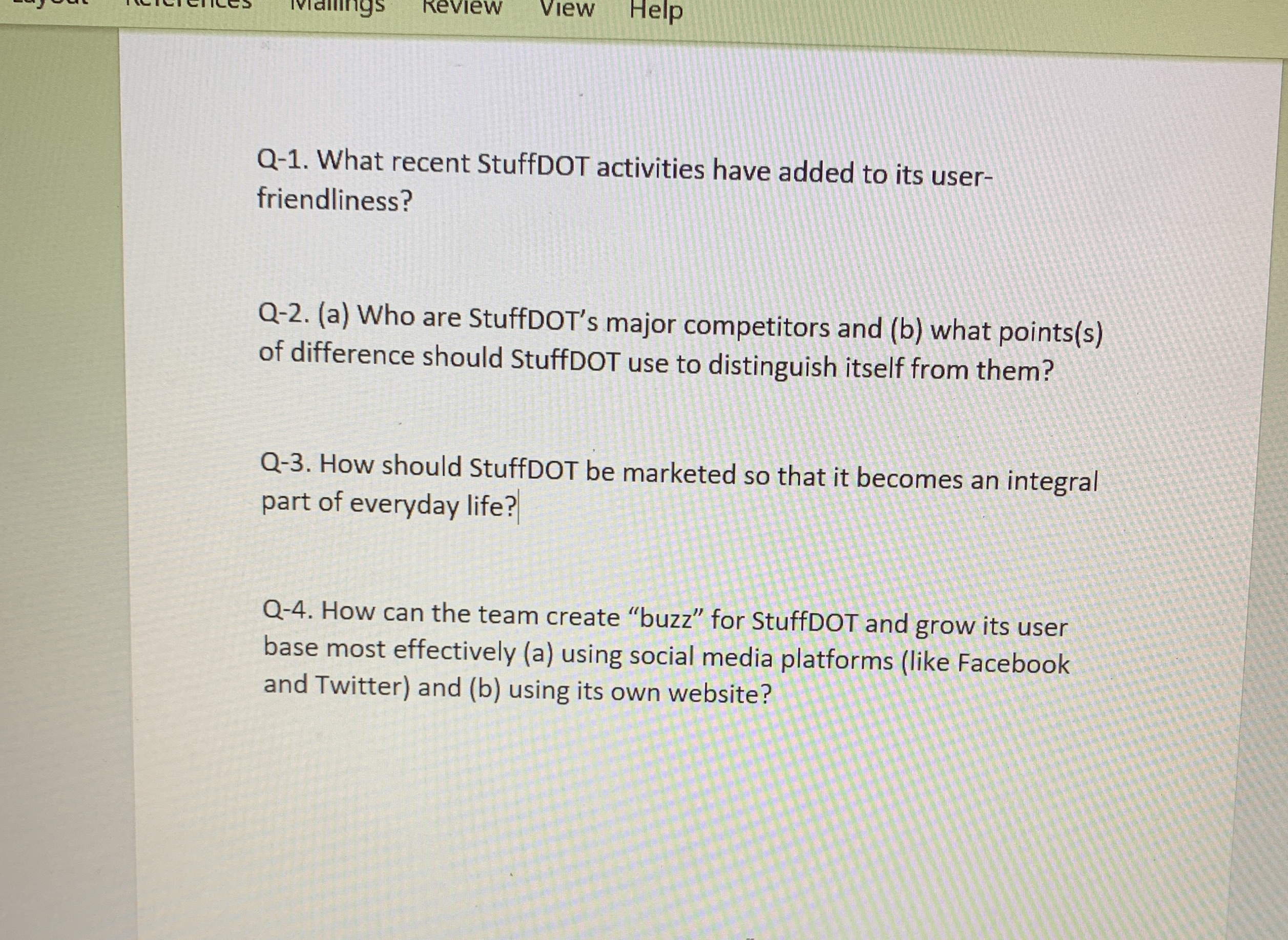 It is marketing case study on StuffDOT from chapter 20 Managing the