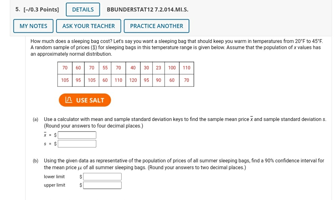help please 5. [-/0.3 Points] DETAILS BBUNDERSTAT12 7.2.014.MI.S. MY NOTES ASK YOUR