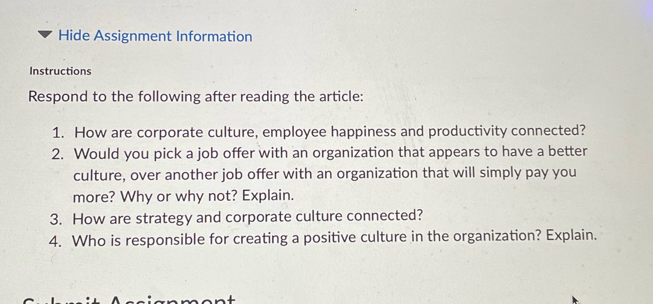 help V Hide Assignment Information Instructions Respond to the following after reading