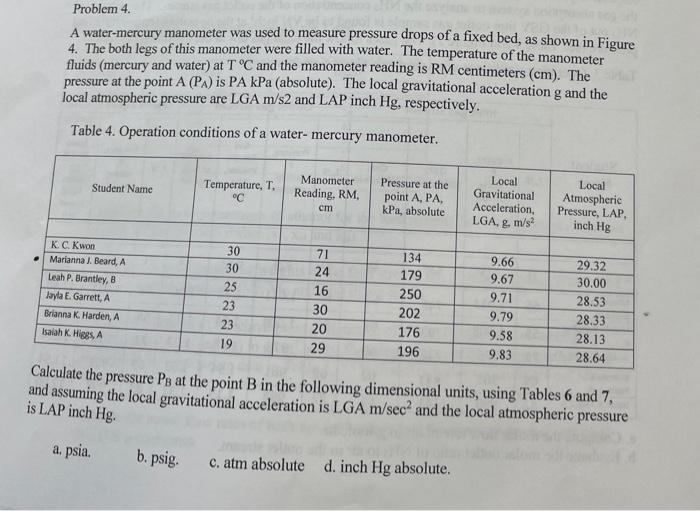 please help ASAP Using Mariana J Beard numbers ASAP A water-mercury manometer