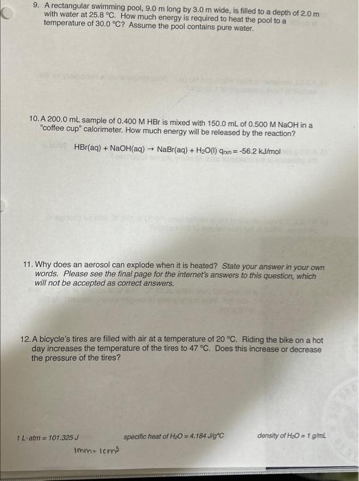 Please help 9. A rectangular swimming pool, 9.0m long by 3.0m wide,