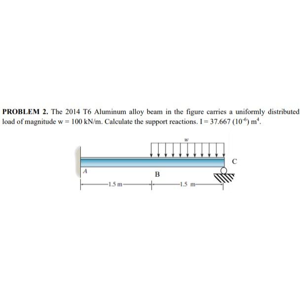  PROBLEM 2. The 2014 T6 Aluminum alloy beam in the figure