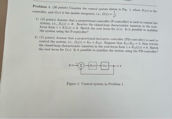  Problem 1. ( 30 points) Consider the control system shwon in